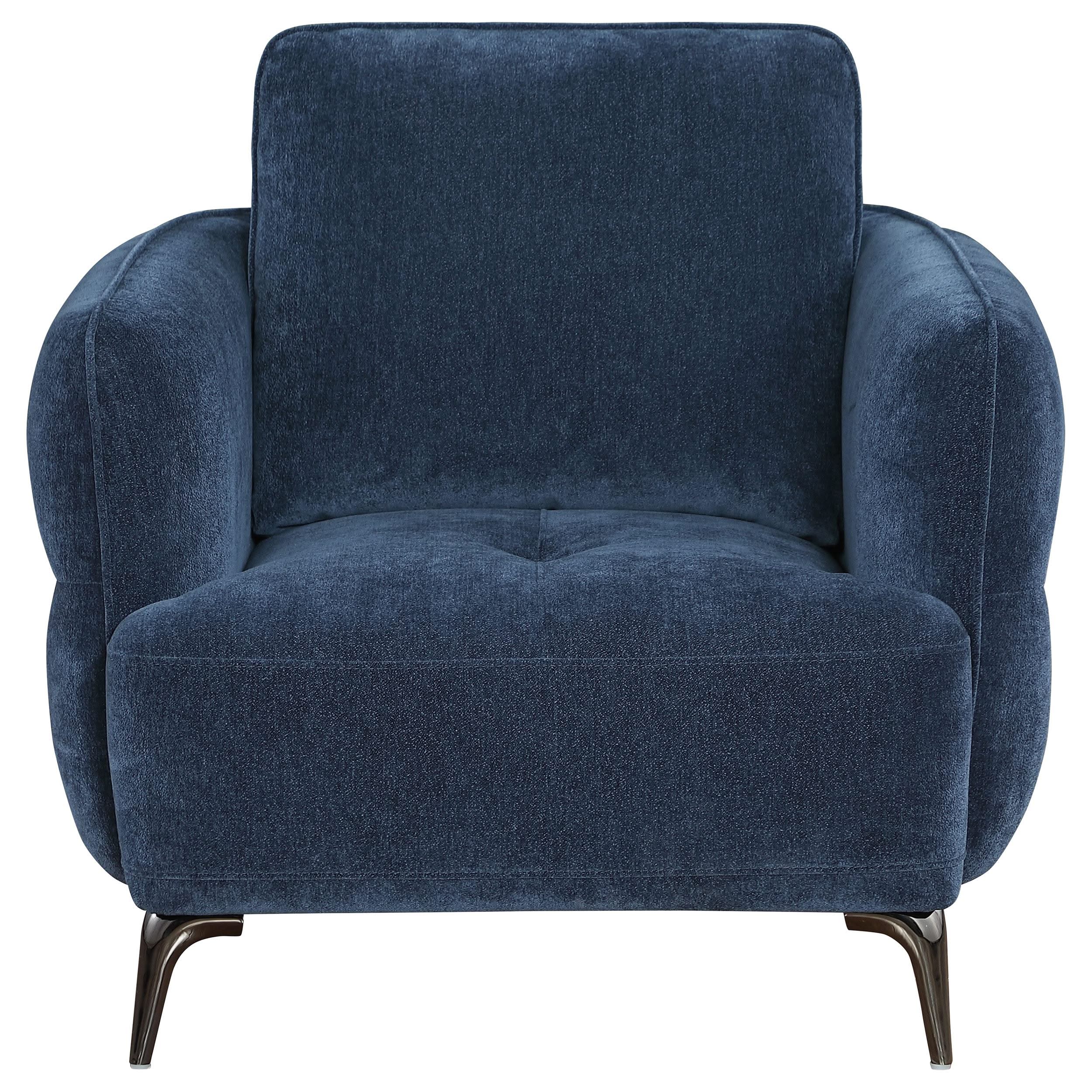 Sillón moderno tapizado en chenilla con brazos en azul