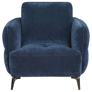 Sillón moderno tapizado en chenilla con brazos en azul