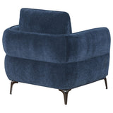 Sillón moderno tapizado en chenilla con brazos en azul