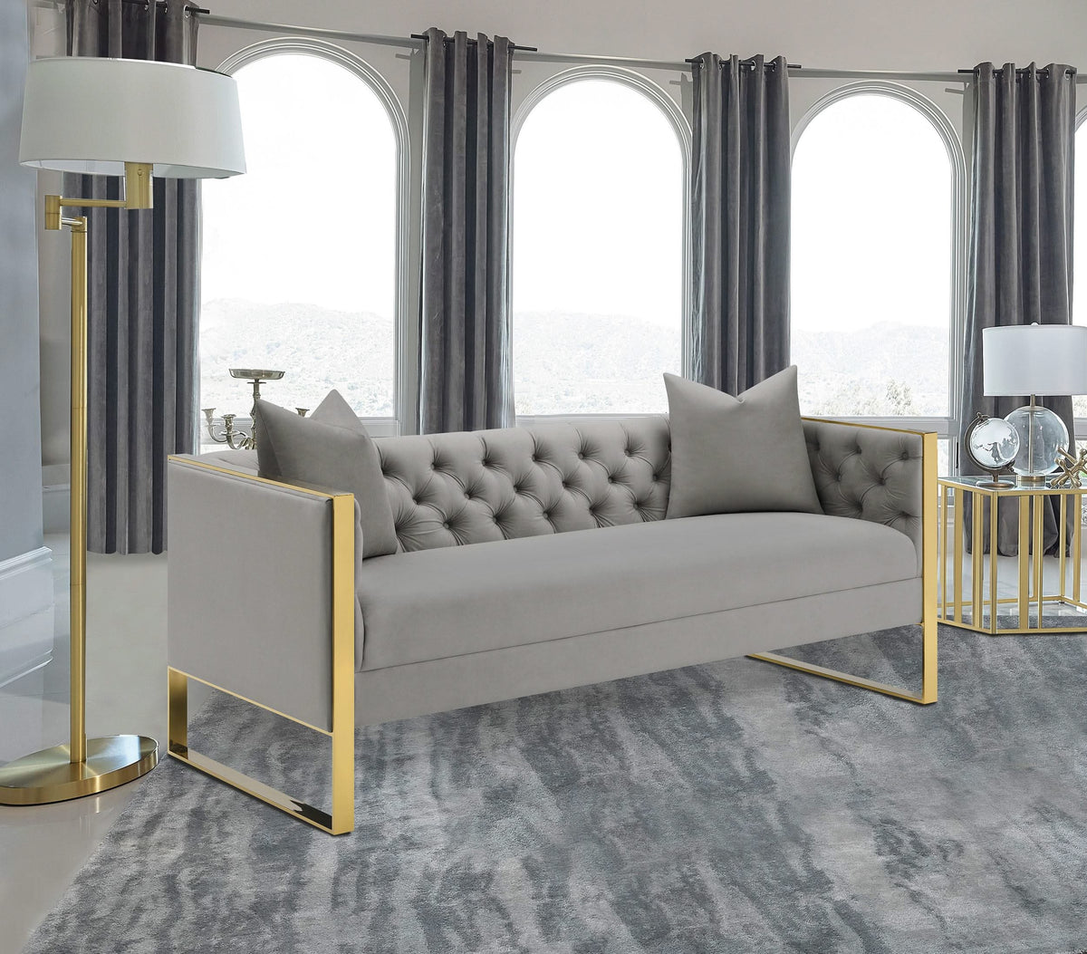 Eastbrook Velvet Upholstered Tufted Sofa Grey