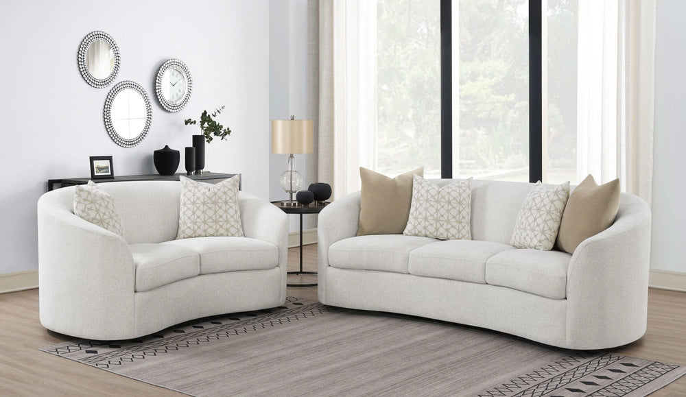 Juego de sofá Rainn de 2 piezas con brazos inclinados tapizado en bouclé color Latte