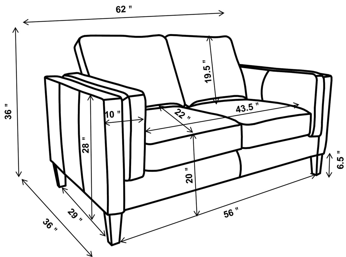 Loveseat tapizado con brazos de riel Locke, marrón vintage