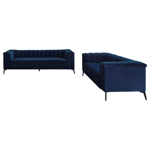 Conjunto de sofá capitoné de 2 piezas con brazos tipo esmoquin tapizados en azul