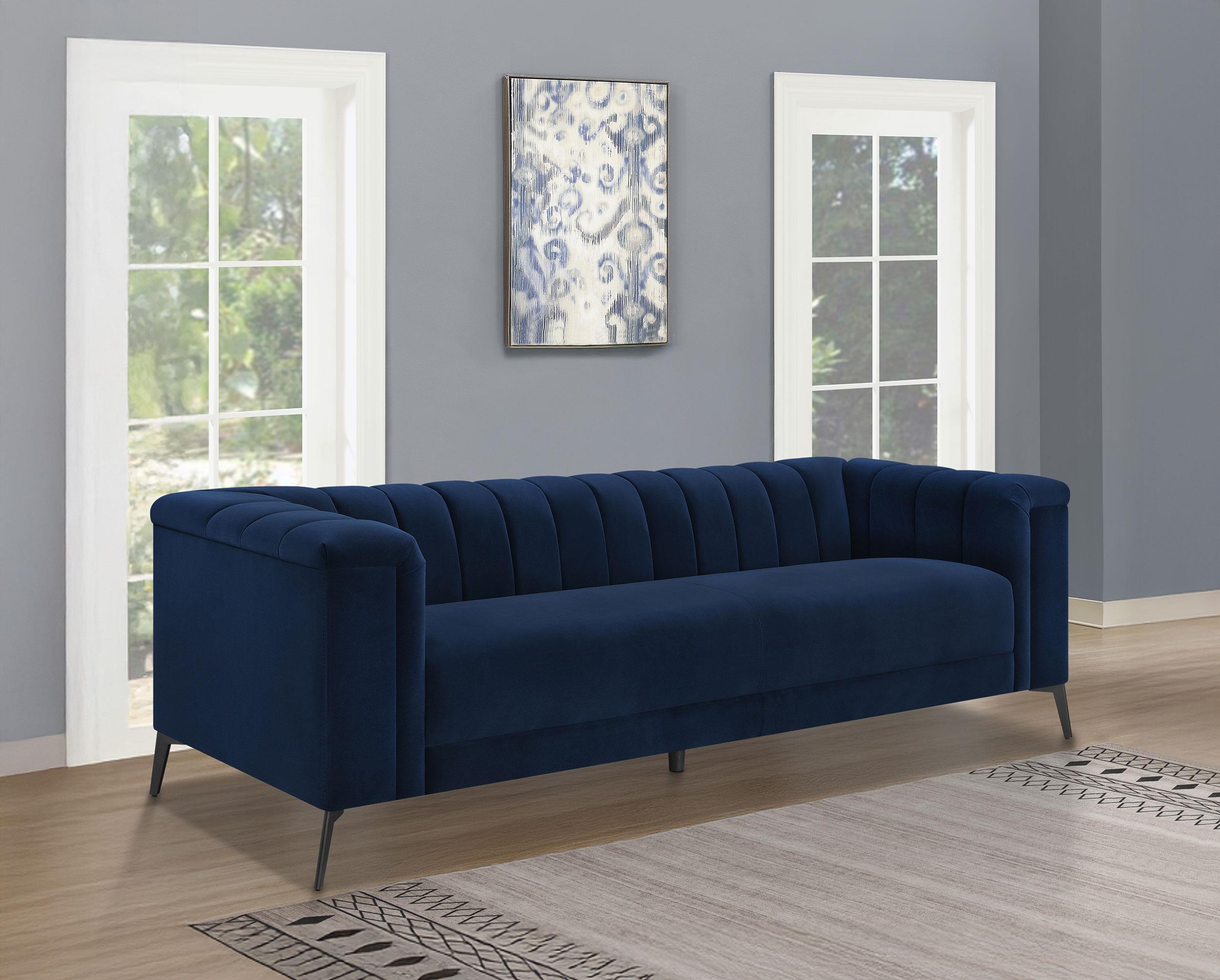 Chalet Upholstered Tuxedo Arm Tufted Sofa Blue