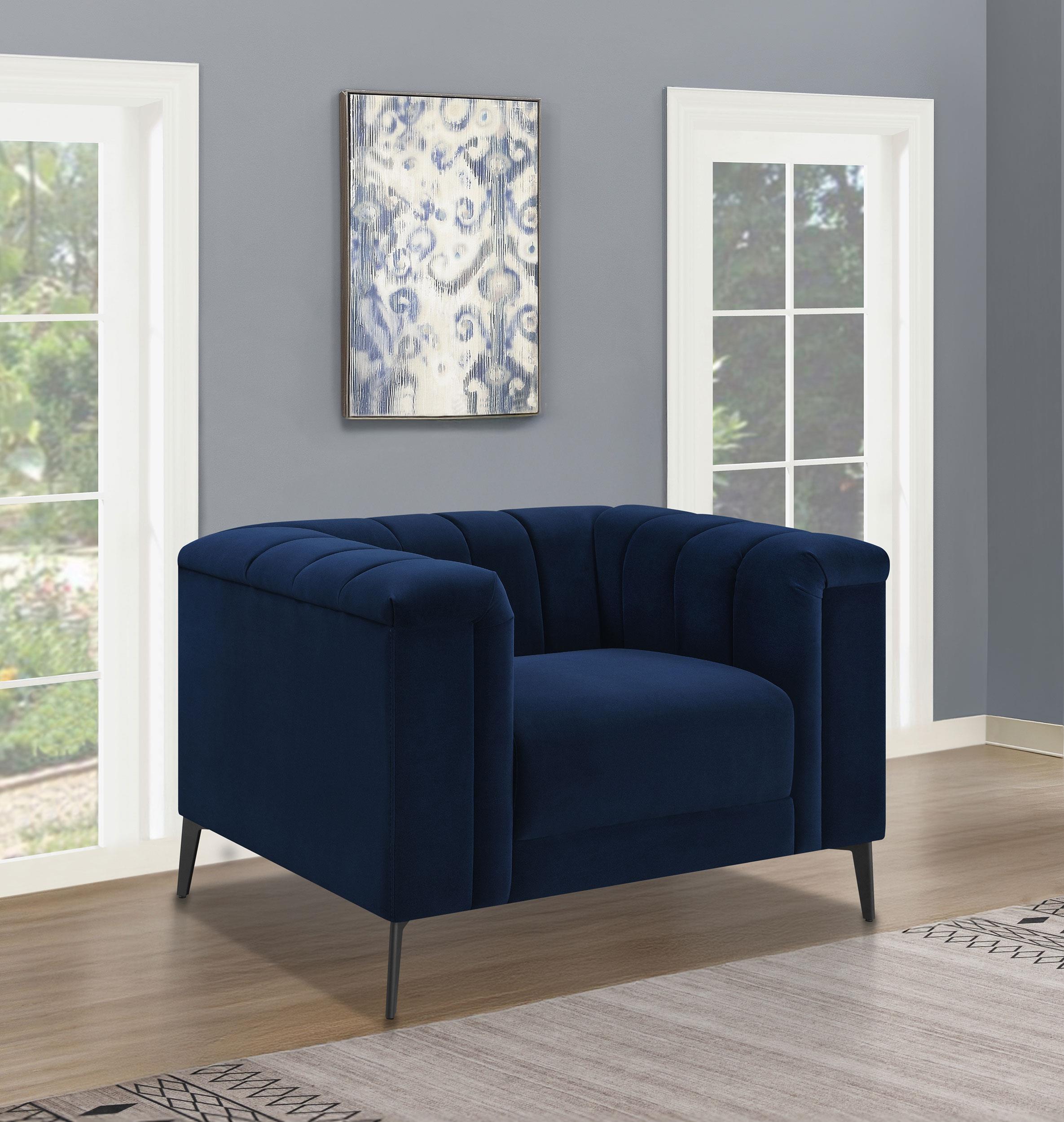 Chalet Upholstered Tuxedo Arm Tufted Chair Blue