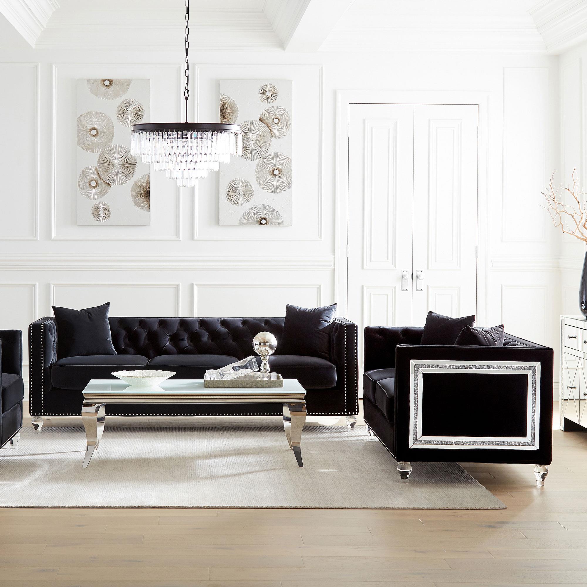 Delilah 2-piece Upholstered Tuxedo Arm Sofa Set Black