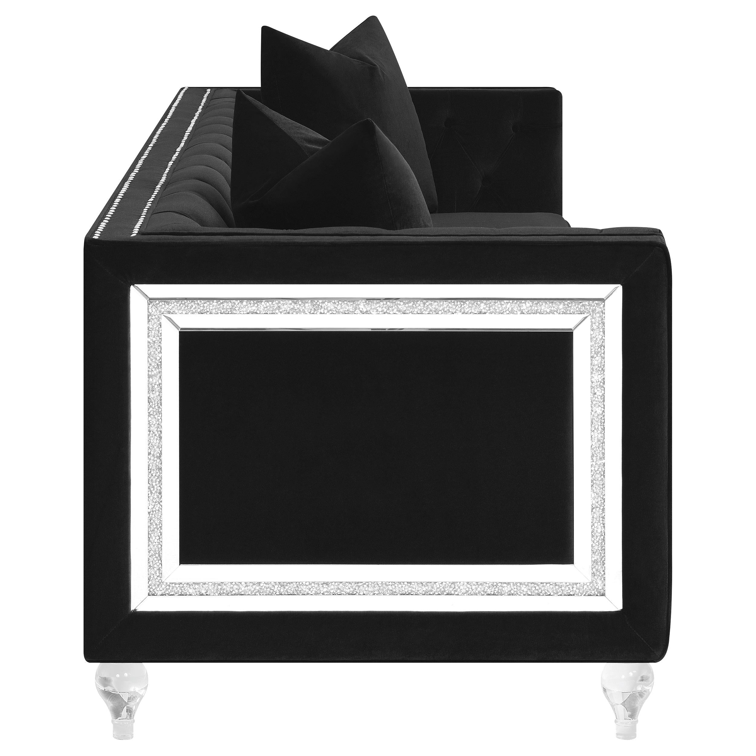 Delilah 2-piece Upholstered Tuxedo Arm Sofa Set Black