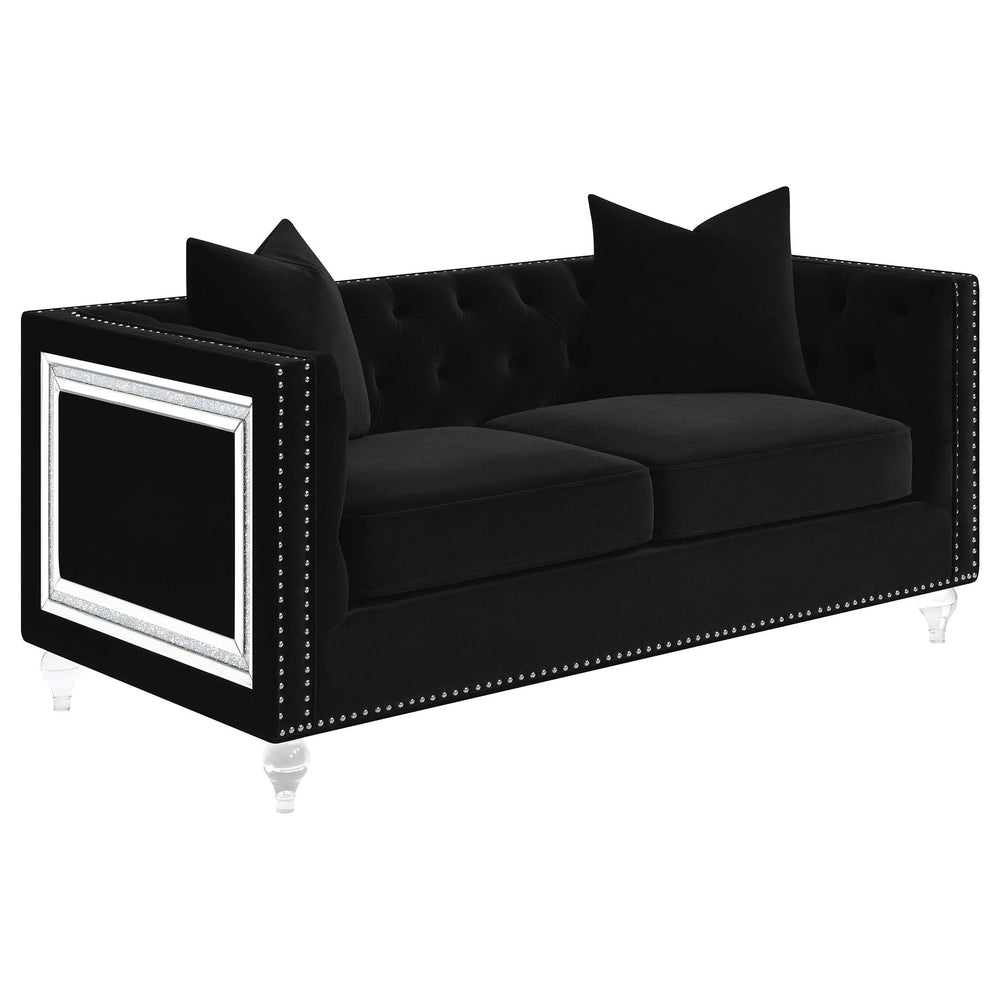 Conjunto de sofá tapizado de 2 piezas Delilah con brazos tipo esmoquin, color negro