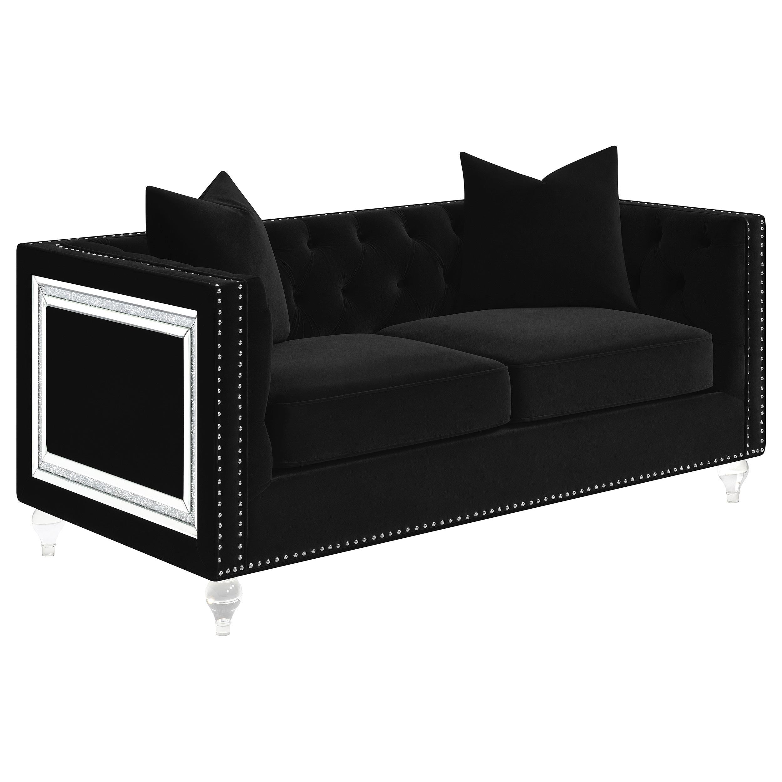 Delilah 2-piece Upholstered Tuxedo Arm Sofa Set Black