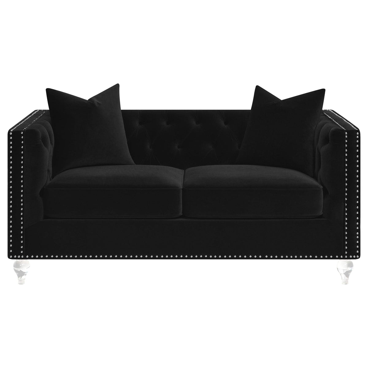 Conjunto de sofá tapizado de 2 piezas Delilah con brazos tipo esmoquin, color negro