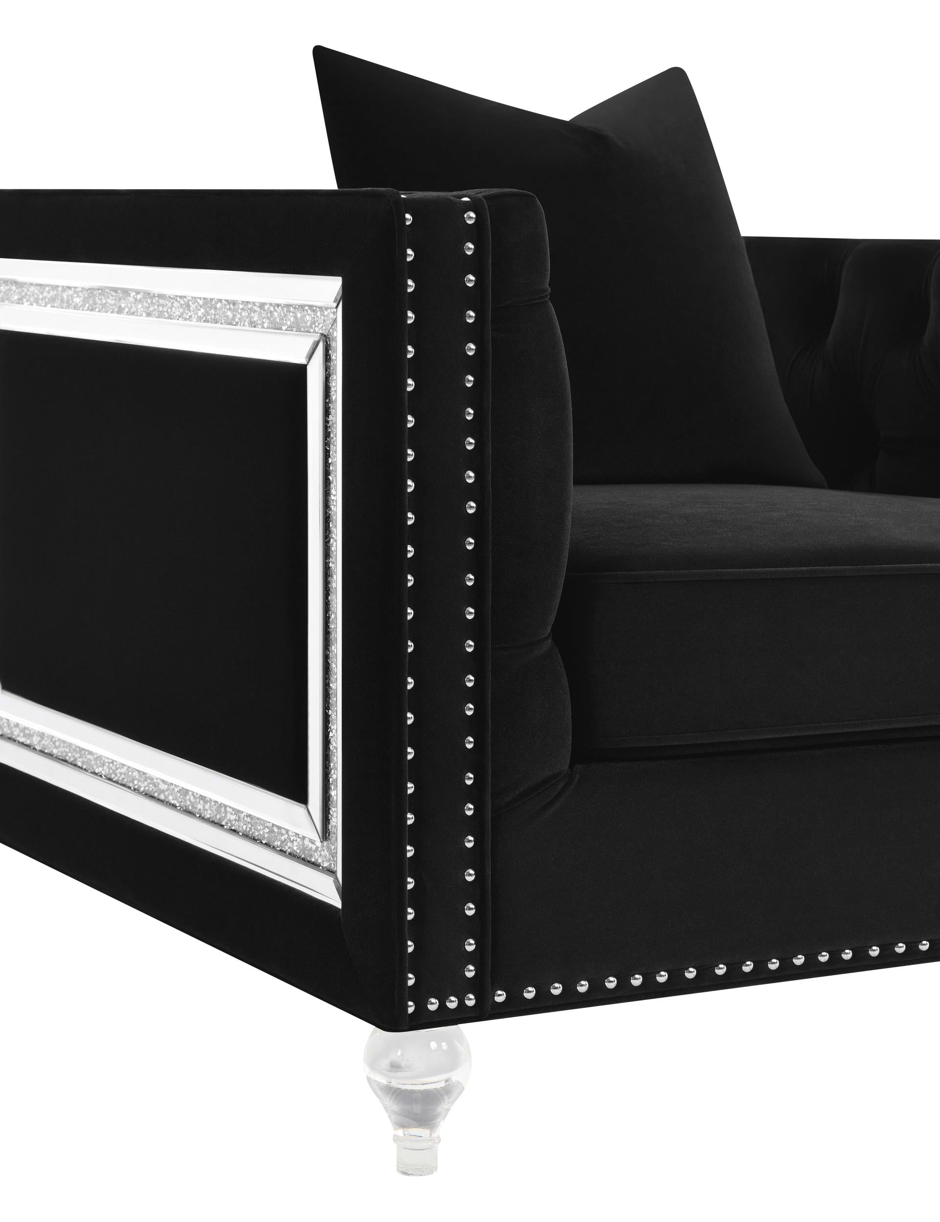 Delilah 2-piece Upholstered Tuxedo Arm Sofa Set Black