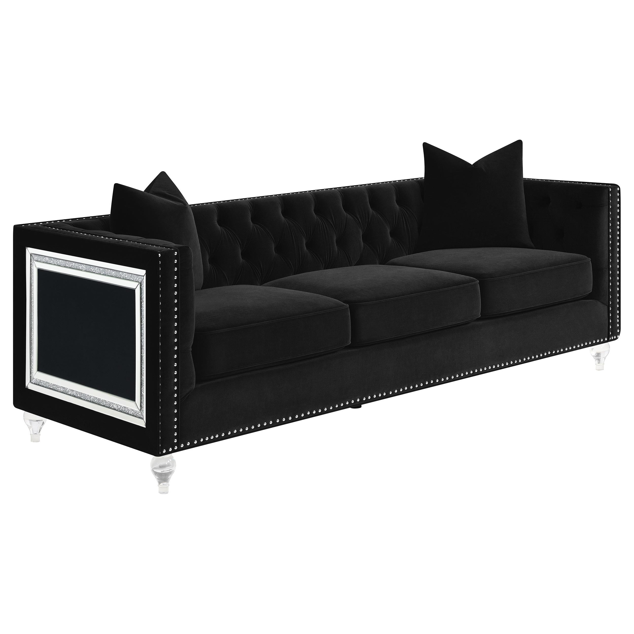Delilah 3-piece Upholstered Tuxedo Arm Sofa Set Black
