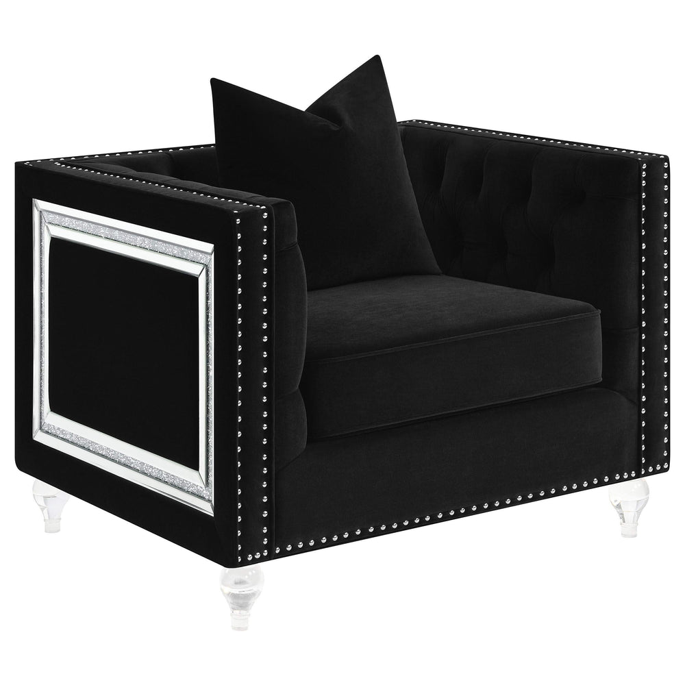 Conjunto de sofá tapizado de 3 piezas Delilah con brazos tipo esmoquin, color negro