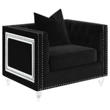 Conjunto de sofá tapizado de 3 piezas Delilah con brazos tipo esmoquin, color negro