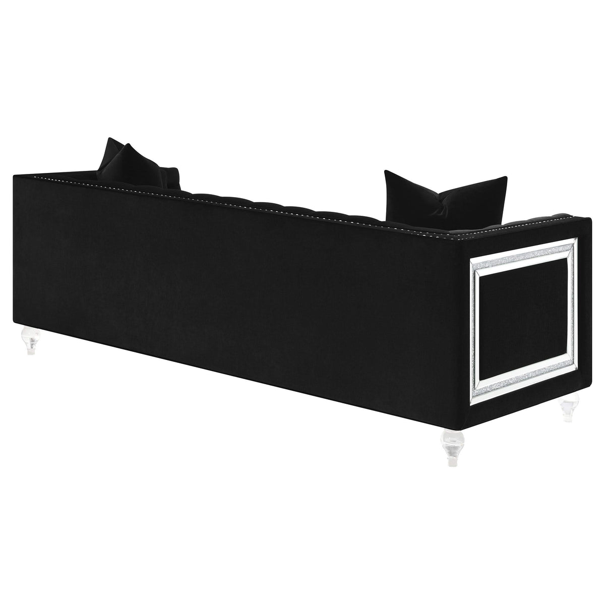 Sofá tapizado con brazos tipo esmoquin capitoné Delilah, color negro