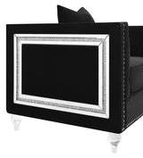 Sofá tapizado con brazos tipo esmoquin capitoné Delilah, color negro