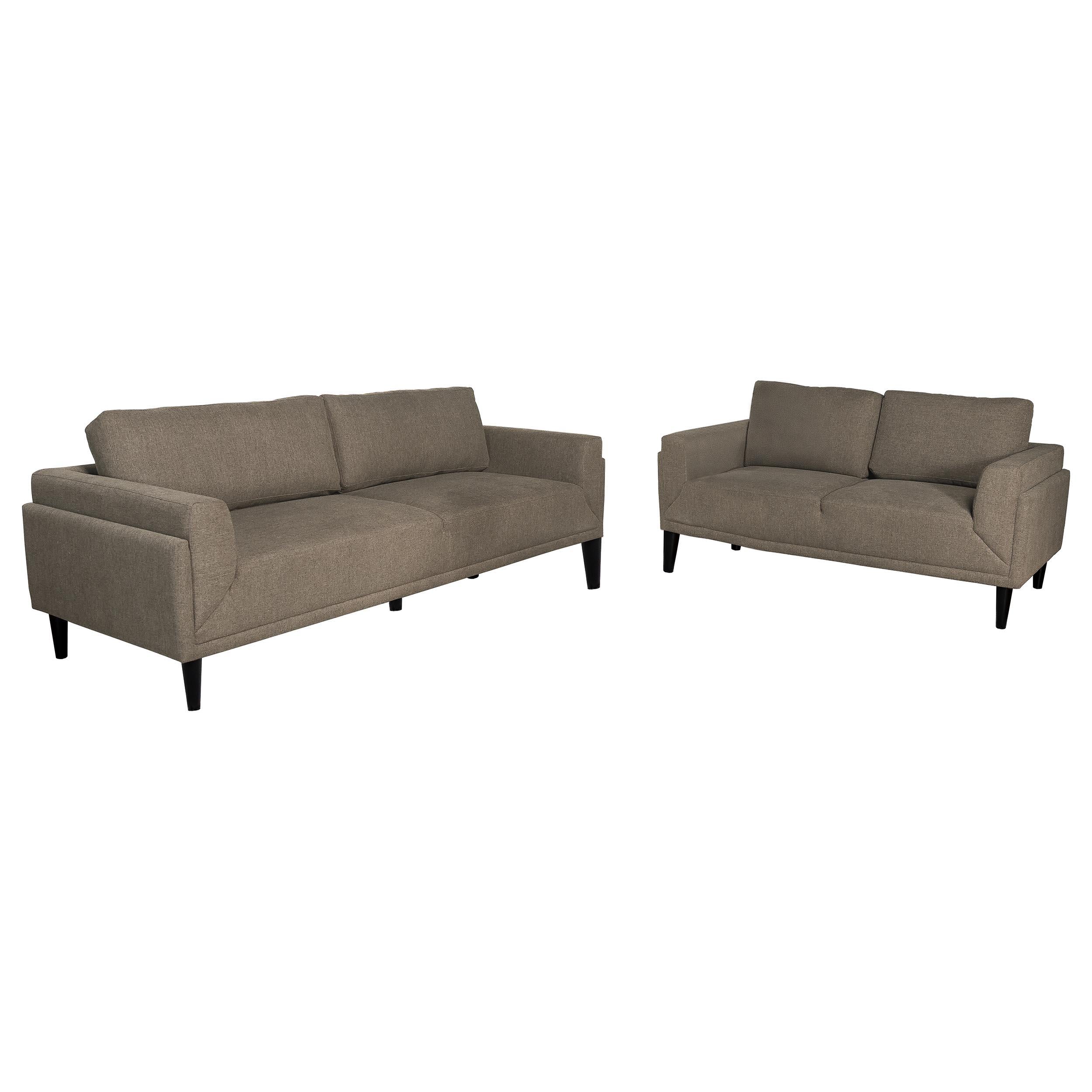 Rilynn 2-piece Upholstered Track Arm Sofa Set Brown