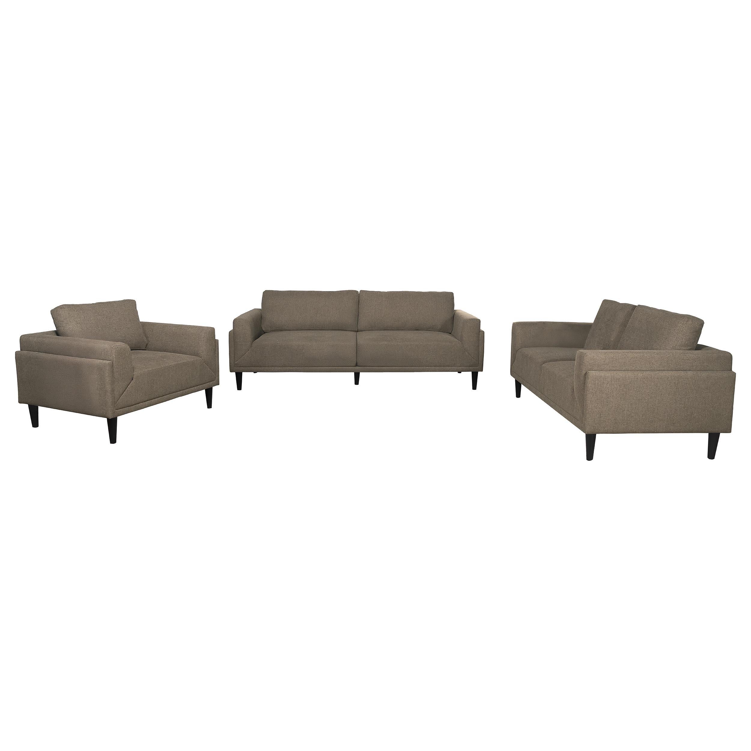 Rilynn 3-piece Upholstered Track Arm Sofa Set Brown