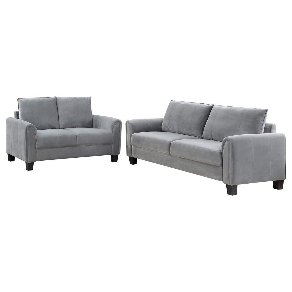 Sofá tapizado de dos piezas con brazos enrollados Davis, color gris