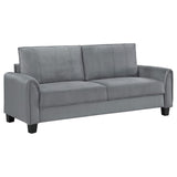 Sofá tapizado de dos piezas con brazos enrollados Davis, color gris