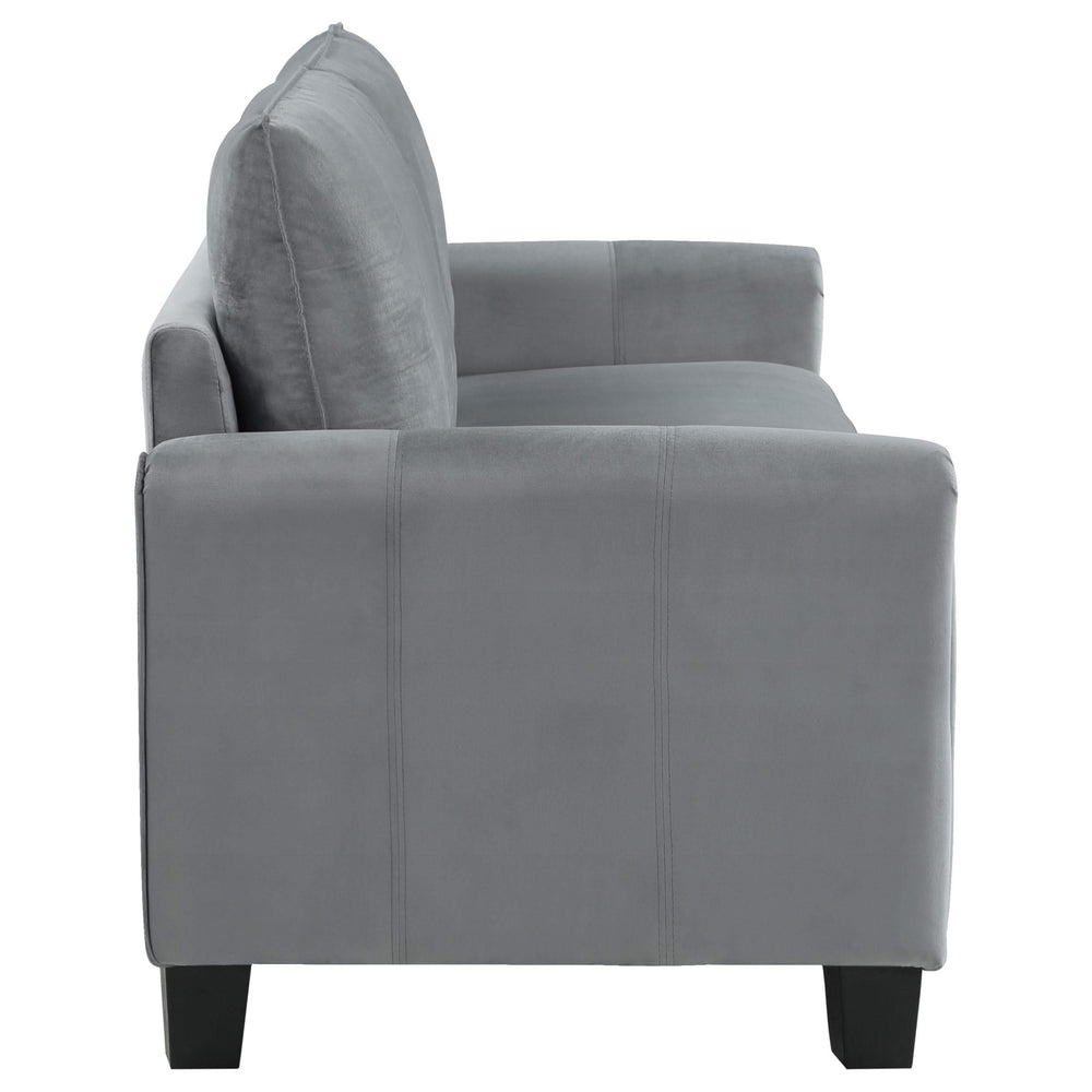 Sofá tapizado de dos piezas con brazos enrollados Davis, color gris
