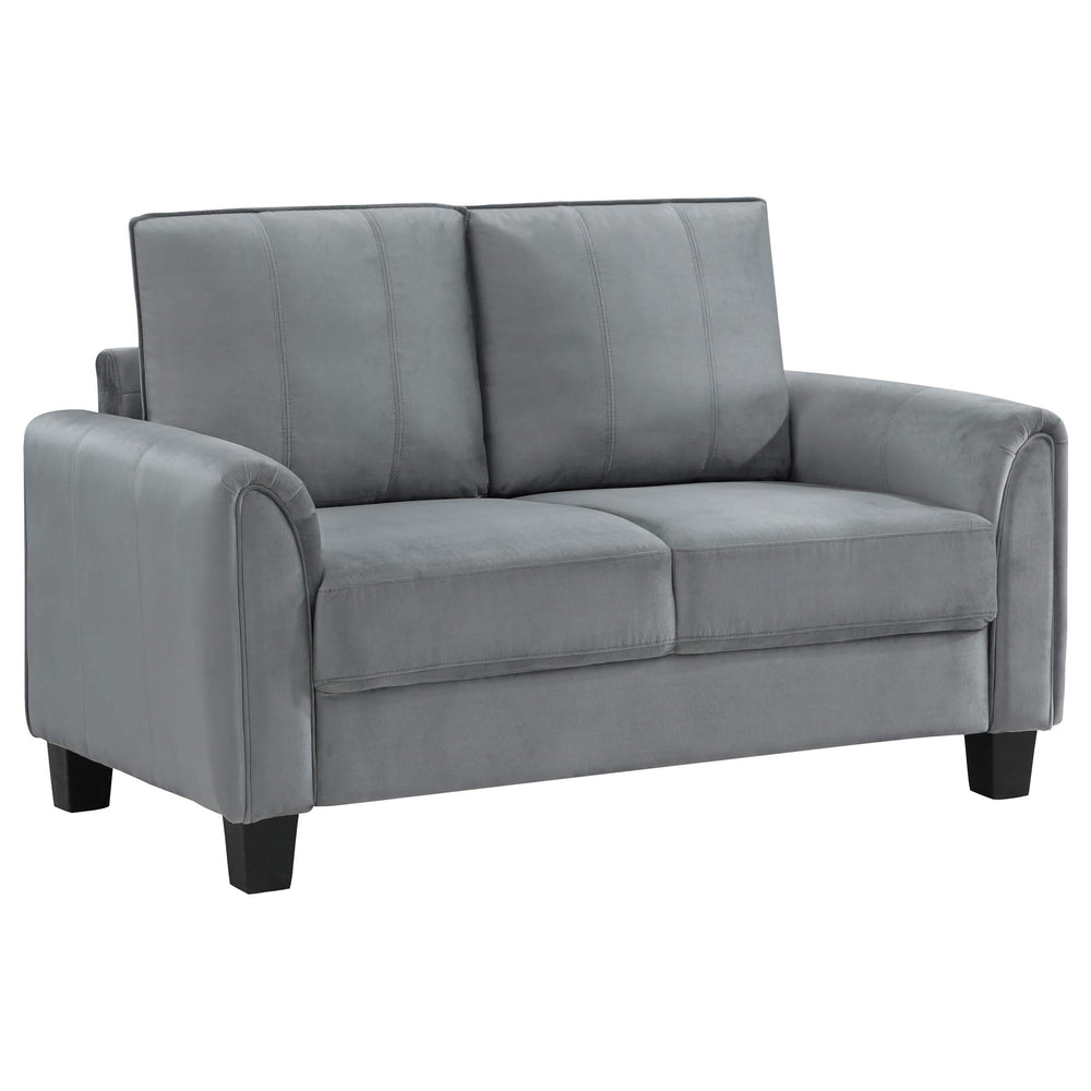 Sofá tapizado de dos piezas con brazos enrollados Davis, color gris