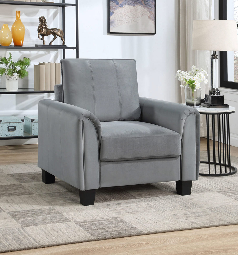 Sillón tapizado Davis con brazos enrollados, color gris