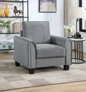 Sillón tapizado Davis con brazos enrollados, color gris