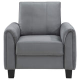 Sillón tapizado Davis con brazos enrollados, color gris