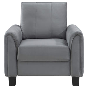 Sillón tapizado Davis con brazos enrollados, color gris