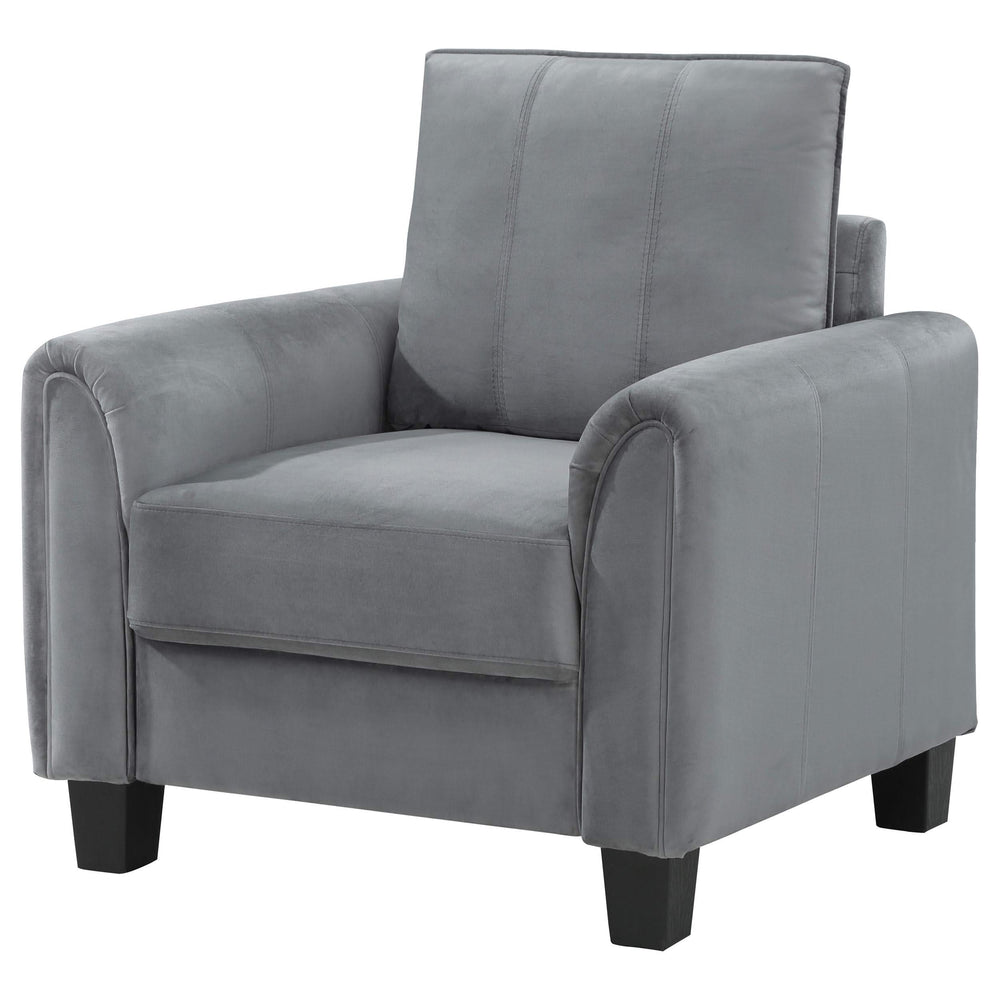 Sillón tapizado Davis con brazos enrollados, color gris