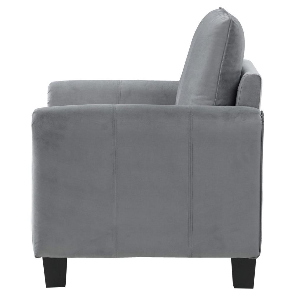 Sillón tapizado Davis con brazos enrollados, color gris