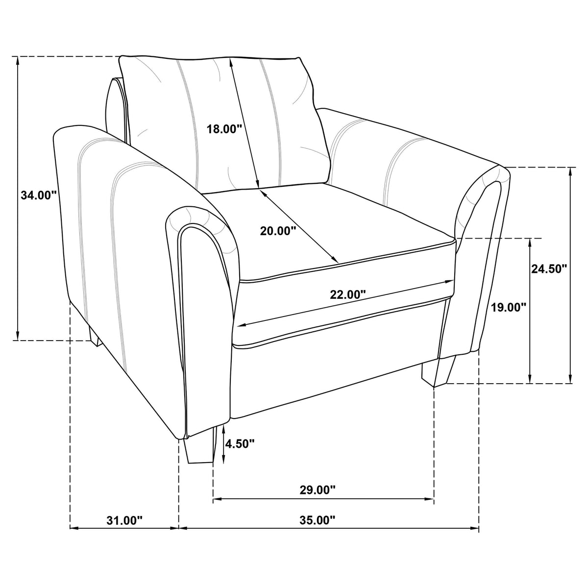 Sillón tapizado Davis con brazos enrollados, color gris
