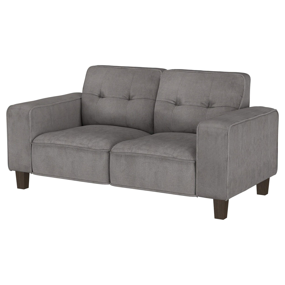 Loveseat tapizado con brazos de riel Deerhurst en color carbón