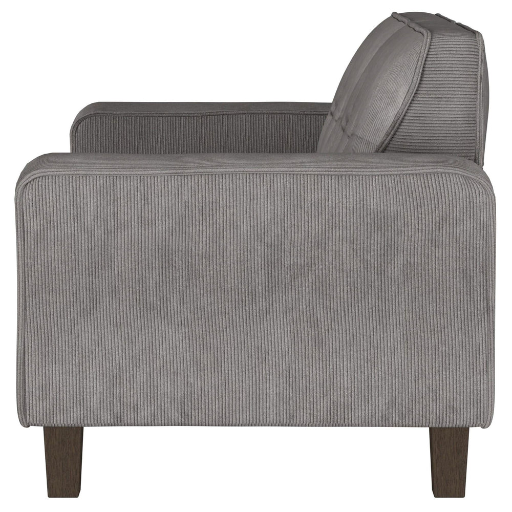 Loveseat tapizado con brazos de riel Deerhurst en color carbón