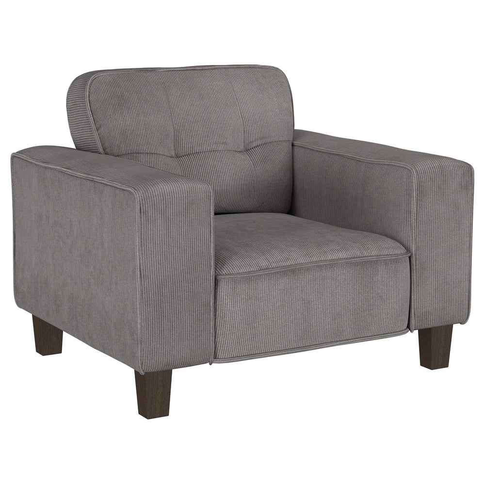 Sillón tapizado Deerhurst con brazos articulados y capitoné, color carbón