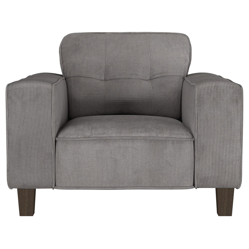 Sillón tapizado Deerhurst con brazos articulados y capitoné, color carbón