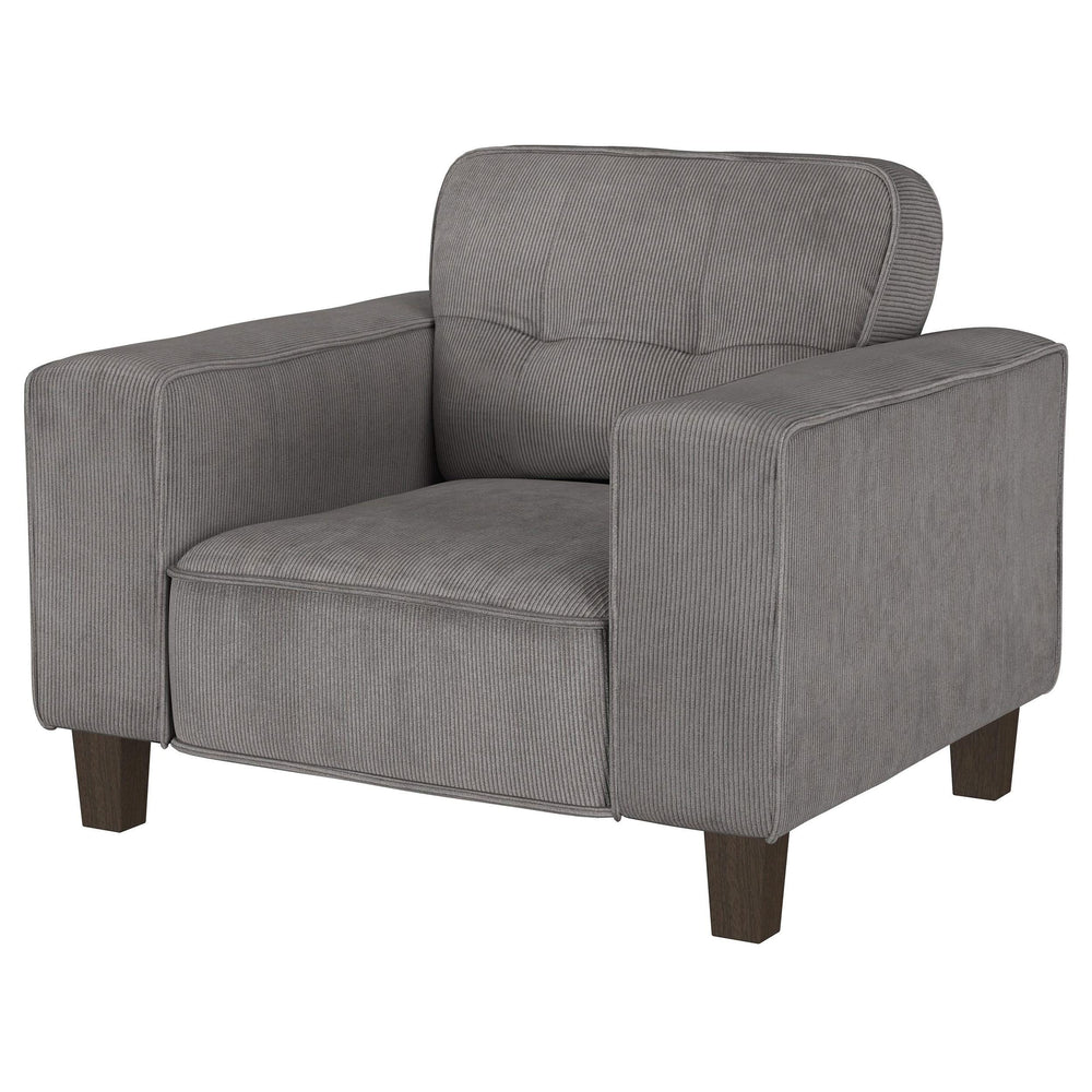 Sillón tapizado Deerhurst con brazos articulados y capitoné, color carbón