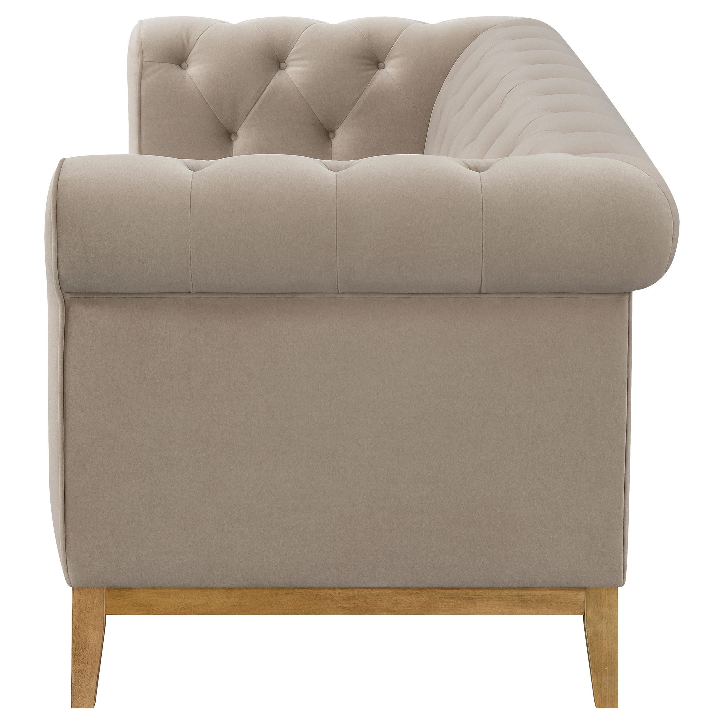 Sandrine Button Tufted Tuxedo Arms Sofa Camel