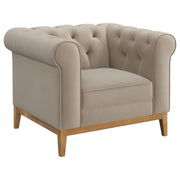 Sandrine Upholstered Rolled Arm Tufted Accent Chair Camel