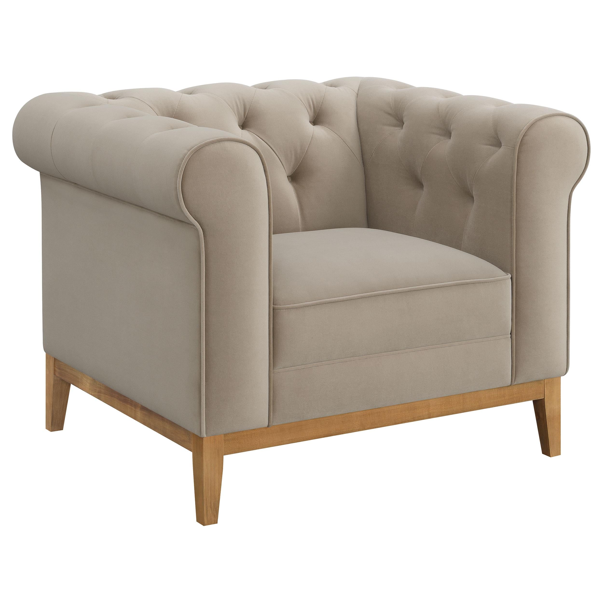 Sandrine Upholstered Rolled Arm Tufted Accent Chair Camel
