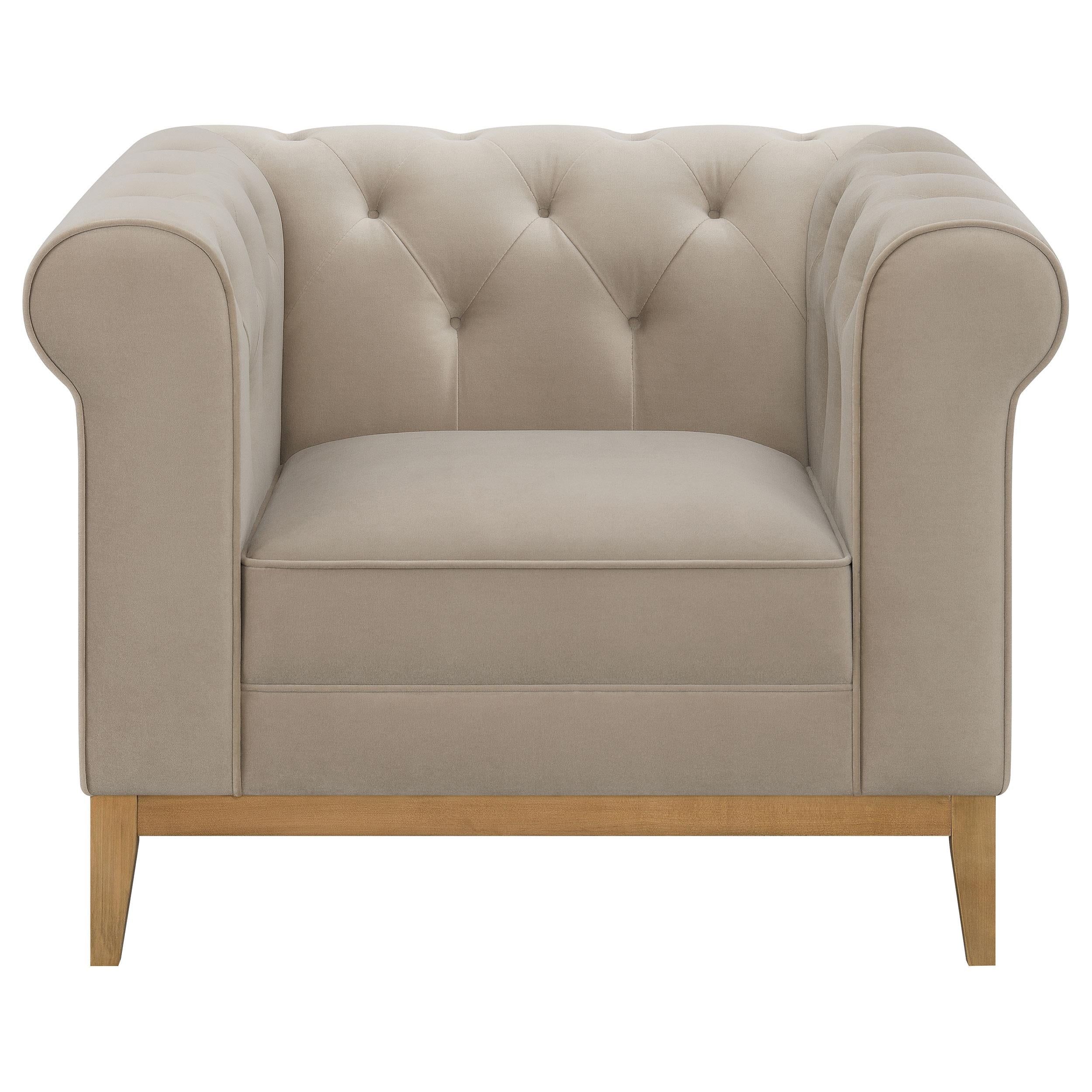 Sandrine Upholstered Rolled Arm Tufted Accent Chair Camel