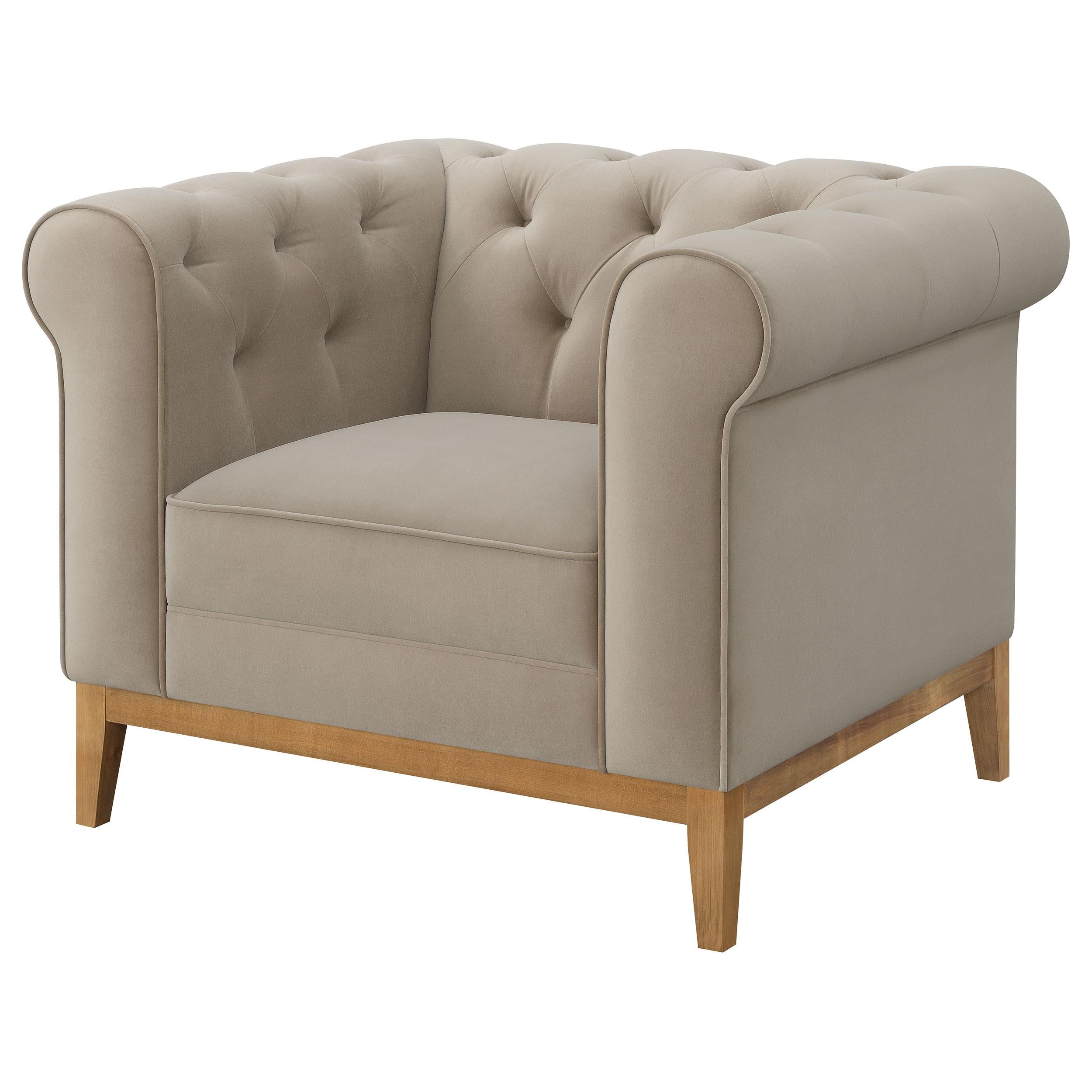 Sandrine Upholstered Rolled Arm Tufted Accent Chair Camel