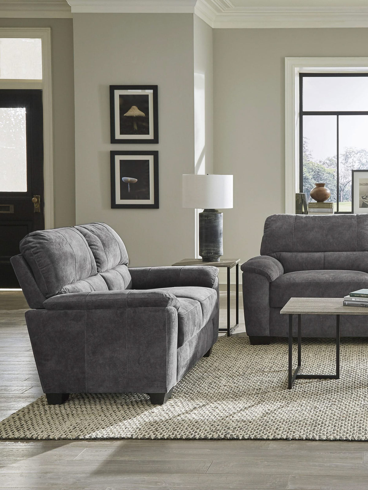 Hartsook Upholstered Padded Arm Loveseat Charcoal Grey