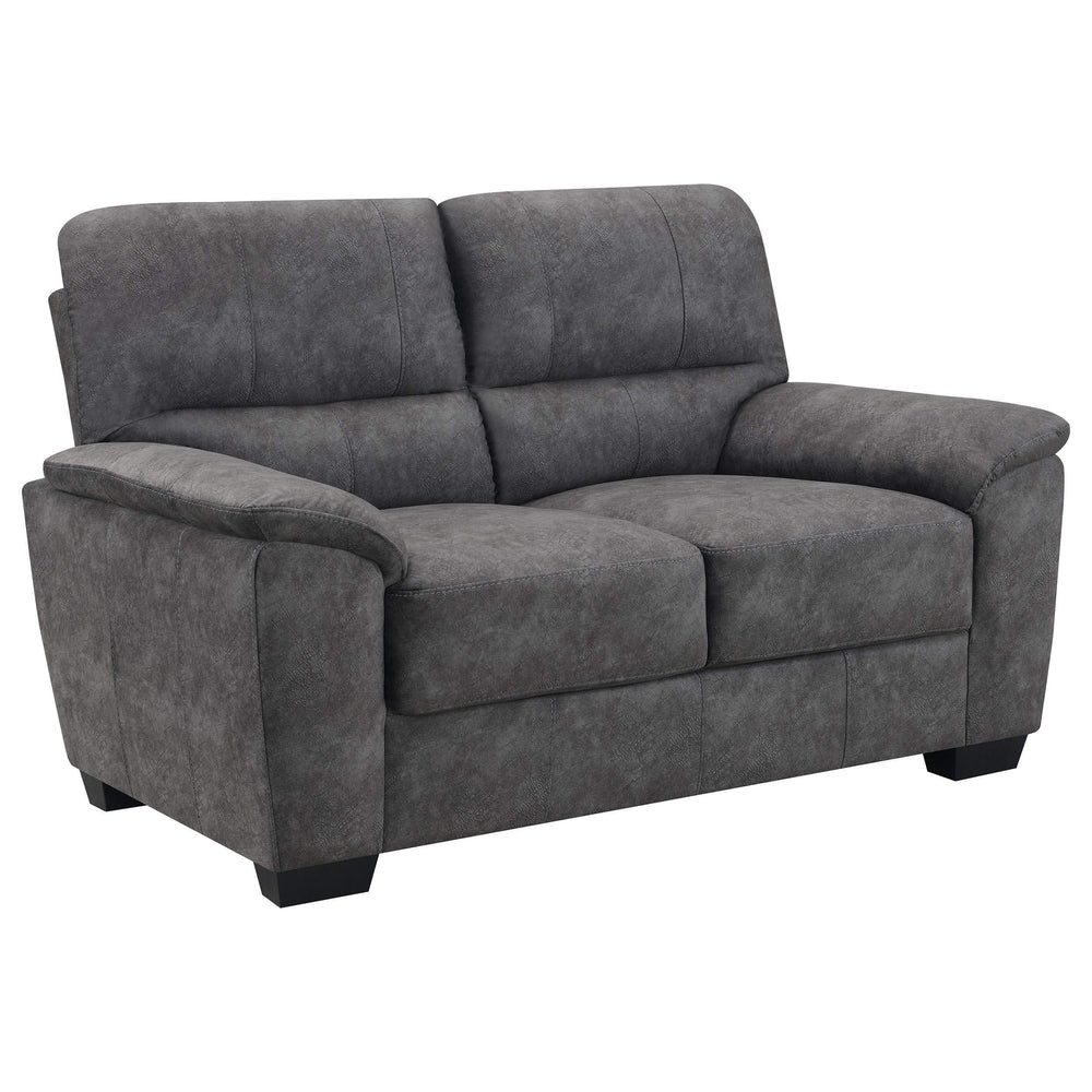 Hartsook Upholstered Padded Arm Loveseat Charcoal Grey