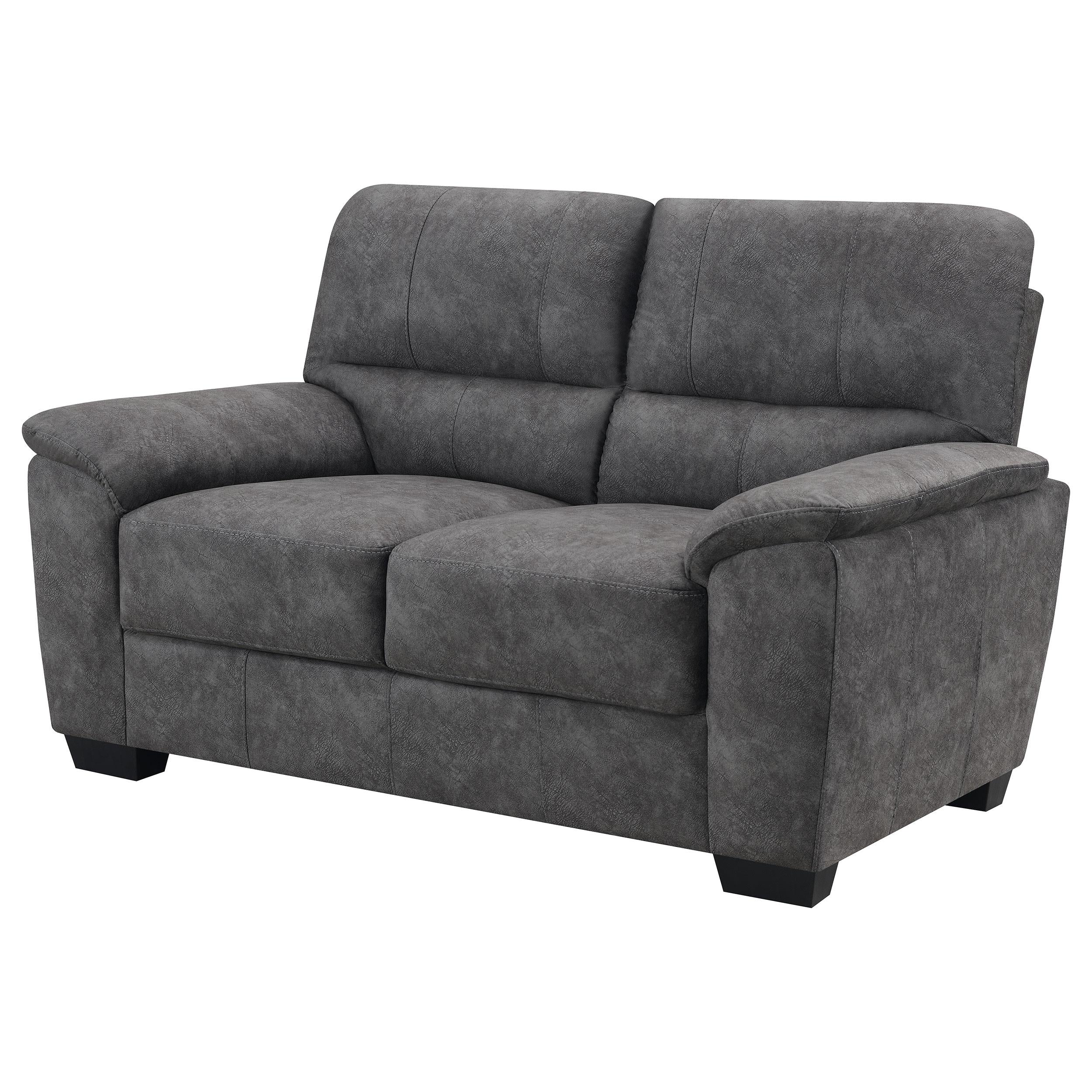 Hartsook Upholstered Padded Arm Loveseat Charcoal Grey