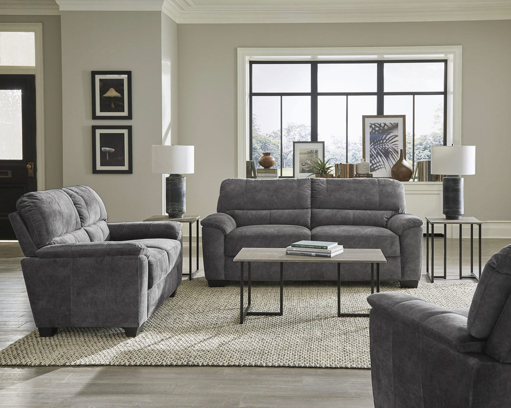 Hartsook Upholstered Padded Arm Loveseat Charcoal Grey
