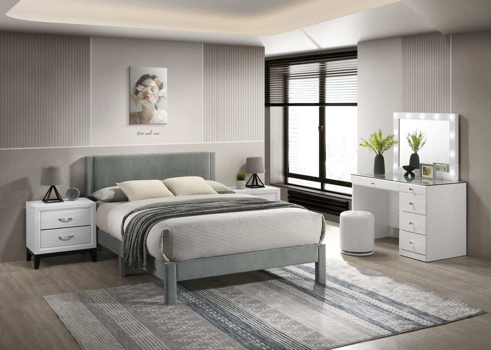 LUCIA FULL PLATFORM BED LIGHT GREY