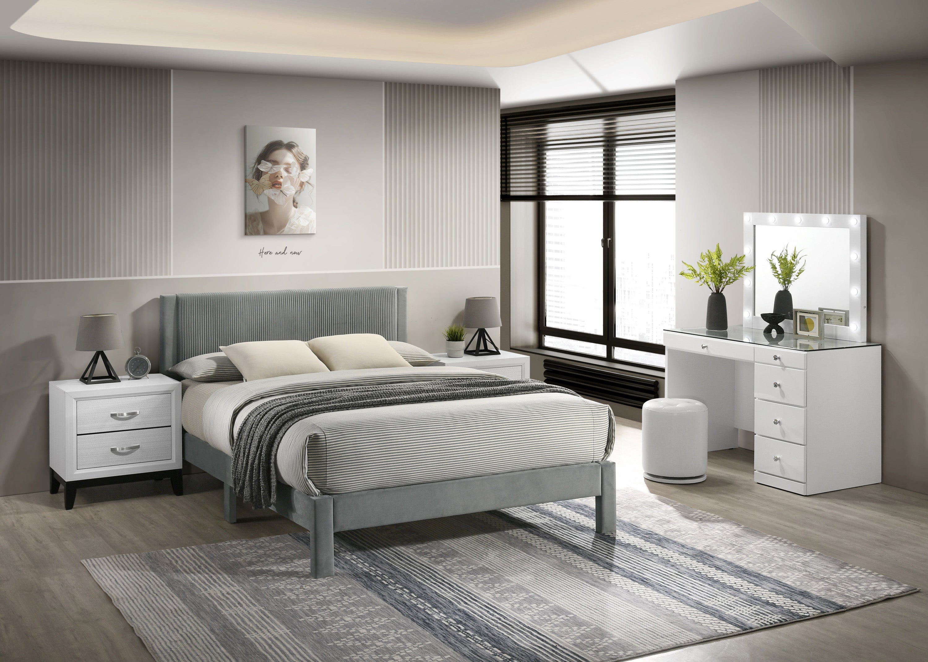 LUCIA QUEEN PLATFORM BED LIGHT GREY