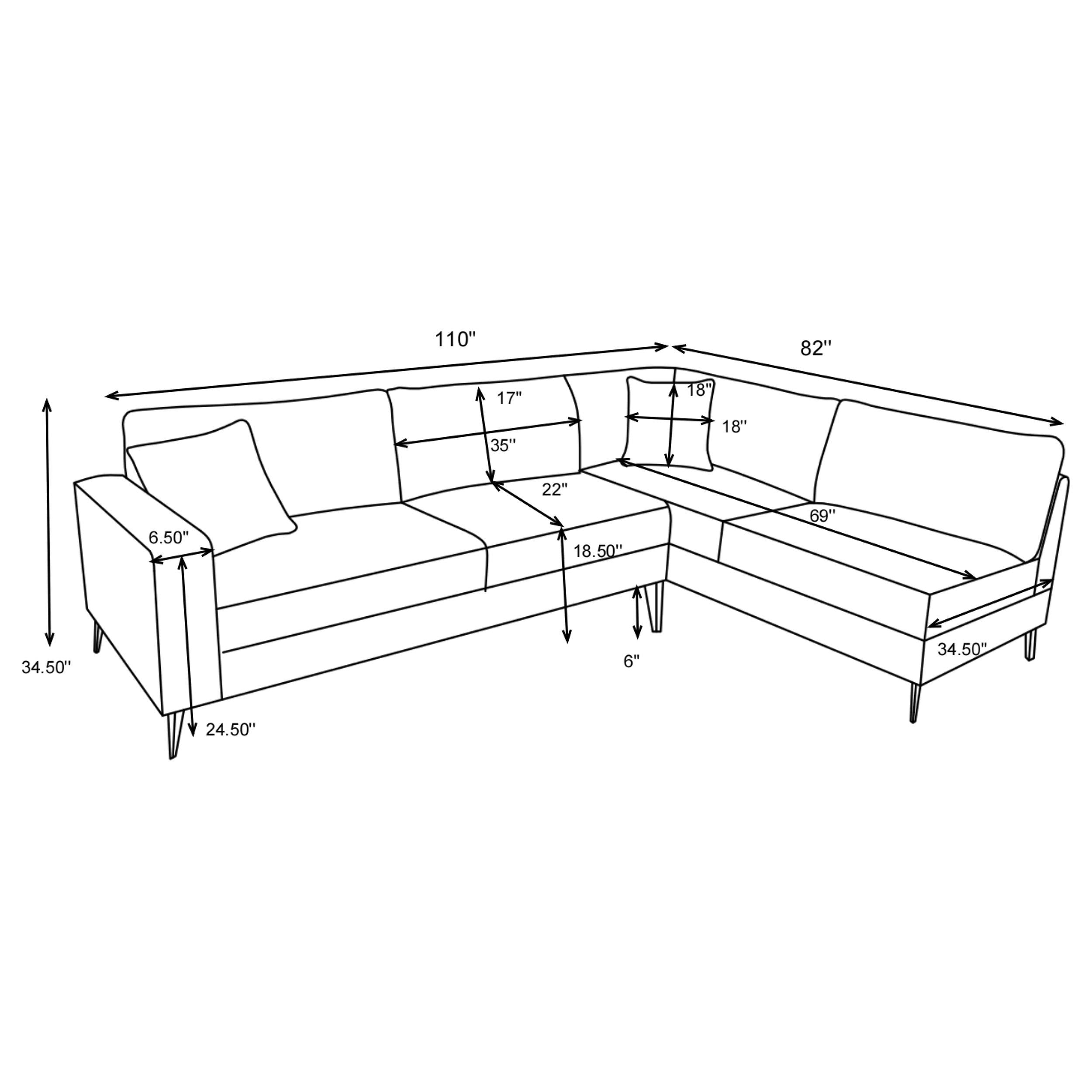 Clint Upholstered Track Arm Sectional Sofa Grey